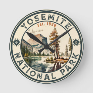 Yosemite National Park waterverf Half Dom Vintage Ronde Klok
