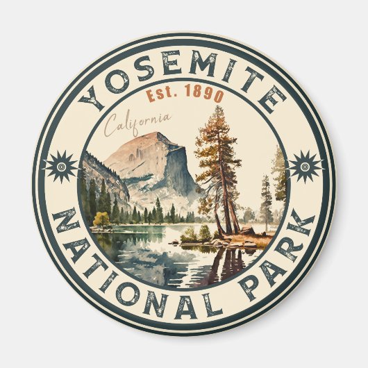 Yosemite National Park waterverf Halve koepel Zons Magneet (Voorkant)
