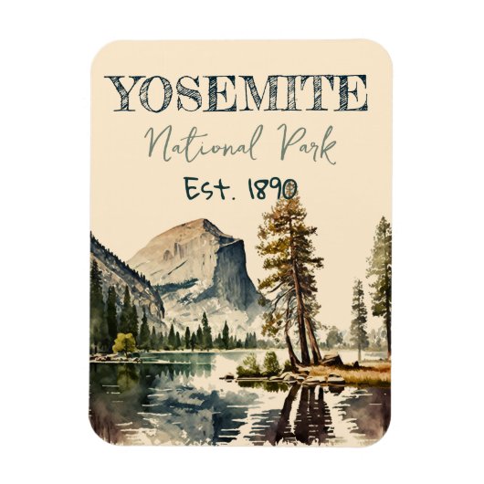Yosemite National Park waterverf Halve koepel Zons Magneet (Verticaal)
