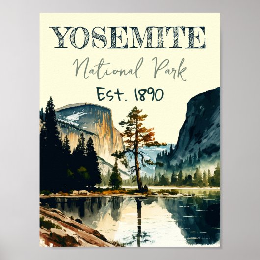 Yosemite National Park waterverf Halve koepel Zons Poster (Voorkant)