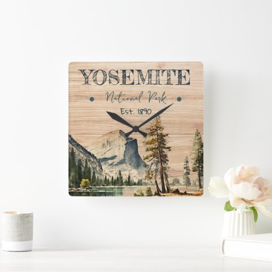Yosemite National Park waterverf Halve koepel Zons Vierkante Klok (Huis)