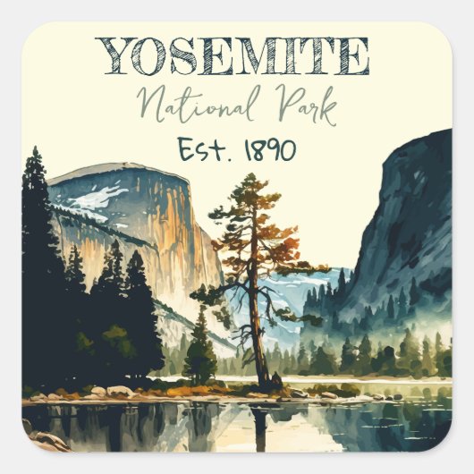 Yosemite National Park waterverf Halve koepel Zons Vierkante Sticker (Voorkant)