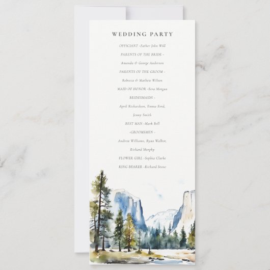 Yosemite National Park Waterverf huwelijksprogramm Kaart (Achterkant)