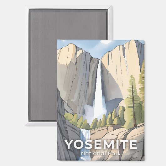 Yosemite National Park | Waterverf reizen Magneet (Voorkant / Achterkant)