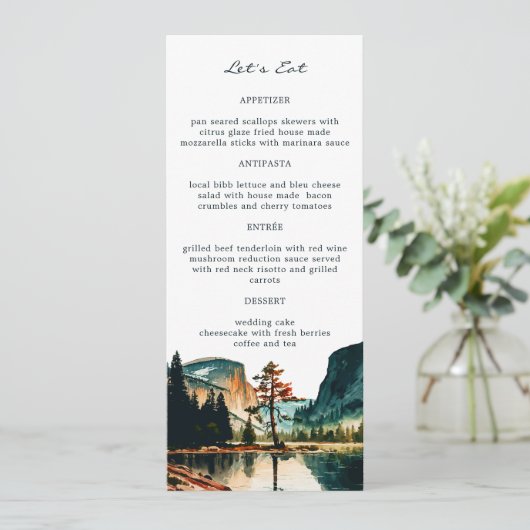 Yosemite National Park Waterverf Wedding Menus Kaart (Staand voorkant)