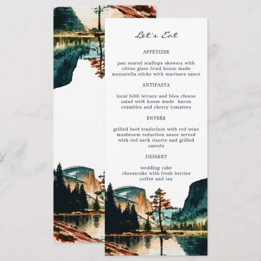 Yosemite National Park Waterverf Wedding Menus Kaart (Voorkant / Achterkant)