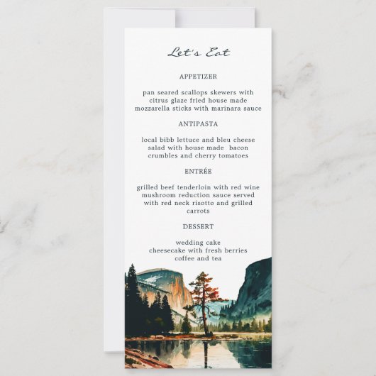 Yosemite National Park Waterverf Wedding Menus Kaart (Voorkant)