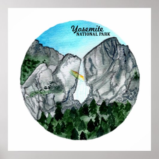 Yosemite National Park Waterverf Yosemite Herfsten Poster (Voorkant)
