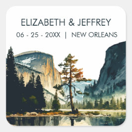 Yosemite National Park Wedding Waterverf Vierkante Sticker