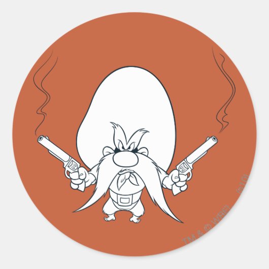 Yosemite Sam Roking Pistolen Ronde Sticker (Voorkant)