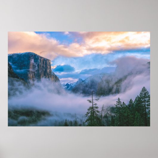 Yosemite Tunnel View met mist Poster (Voorkant)