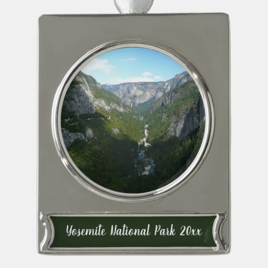 Yosemite-vallei in het Nationaal Park Yosemite Verzilverd Banner Ornament (Voorkant)