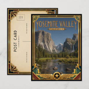 Yosemite Valley Californië Vintage Art Deco Goud Briefkaart