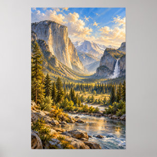 Yosemite Valley El Capitan en Waterval Muurkunst Poster
