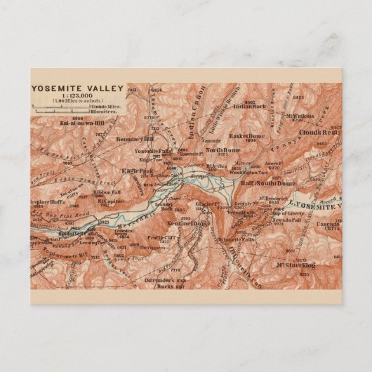Yosemite Valley Map Postcard Briefkaart (Voorkant)