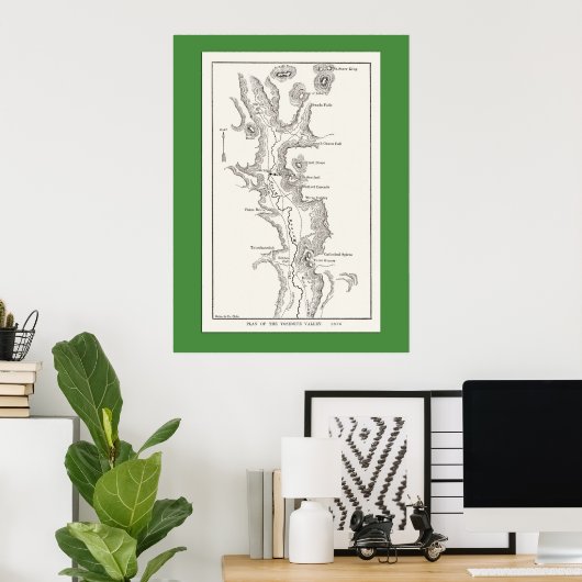 Yosemite Valley Map uit 1876 Poster (Thuiskantoor)
