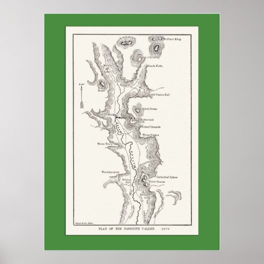 Yosemite Valley Map uit 1876 Poster (Voorkant)