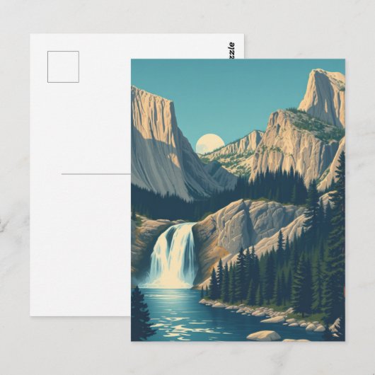 Yosemite Waterfall California Retro Briefkaart (Voorkant / Achterkant)