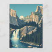 Yosemite Waterfall California Retro Briefkaart (Voorkant)