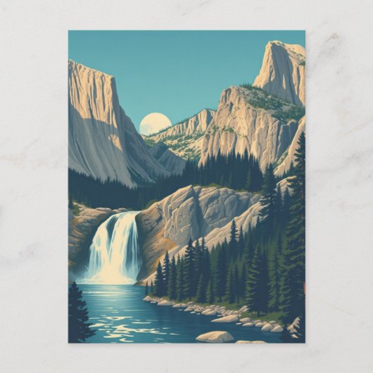 Yosemite Waterfall California Retro Briefkaart (Voorkant)