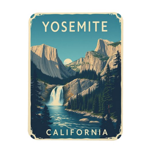 Yosemite Waterfall California  Retro Magneet (Verticaal)
