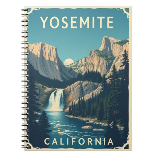 Yosemite Waterfall California  Retro Notitieboek (Voorkant)
