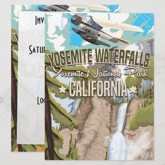 Yosemite Waterfall vintage poster Kaart (Voorkant / Achterkant)