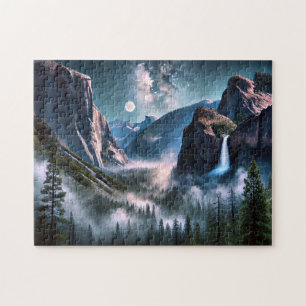 Yosemite-waterval maanverlichte berglandschap legpuzzel