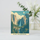 Yosemite Waterval  Retro Feestdagenkaart (Staand voorkant)