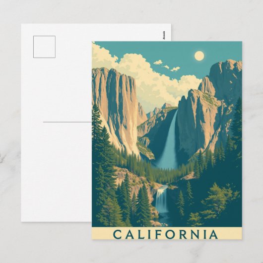 Yosemite Waterval Retro Feestdagenkaart (Voorkant / Achterkant)