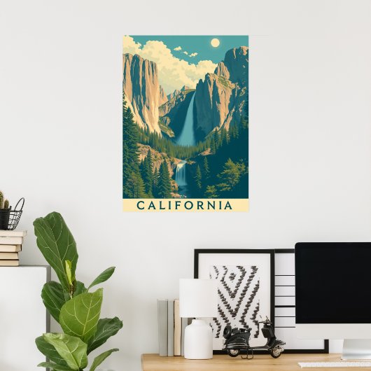 Yosemite Waterval  Retro Poster (Thuiskantoor)