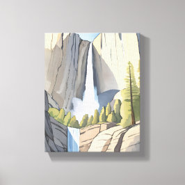 Yosemite-watervallen | Nationaal Park Aquarel Canvas Afdruk