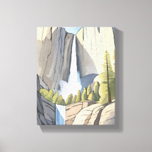 Yosemite-watervallen   Nationaal Park Aquarel Canvas Afdruk