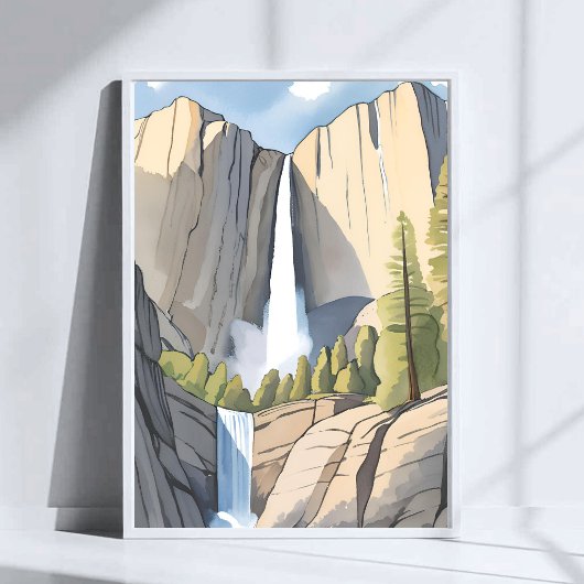 Yosemite-watervallen | Nationaal Park Aquarel Poster