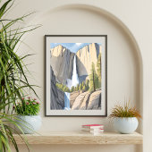Yosemite-watervallen | Nationaal Park Aquarel Poster