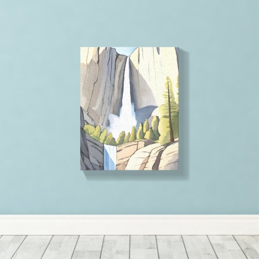 Yosemite Watervallen | National Park Waterverf Canvas Afdruk (Insitu (Houten vloer))