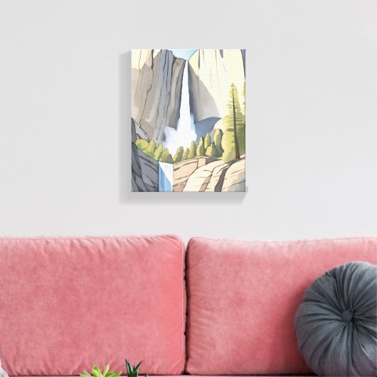 Yosemite Watervallen | National Park Waterverf Canvas Afdruk (Insitu (Woonkamer))