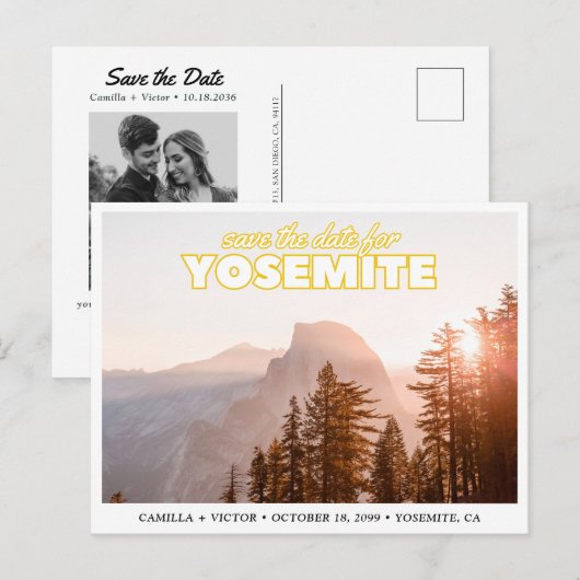 Yosemite Wedding Save the Date Retro Postcard Briefkaart (Voorkant / Achterkant)