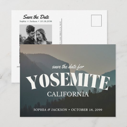 Yosemite Wedding Save the Date Retro Postcard Briefkaart (Voorkant / Achterkant)