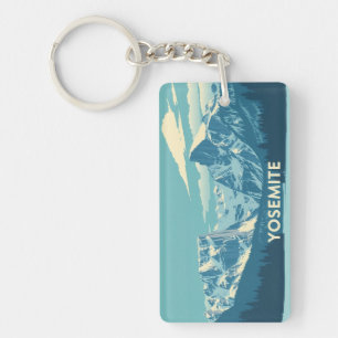 Yosemite Winter Retro: Half Dome & Besneeuwde Piek Sleutelhanger