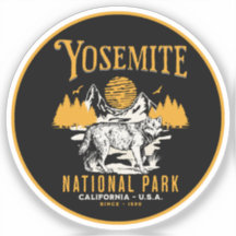 Yosemite Woodland Scenery with Retro Wolf