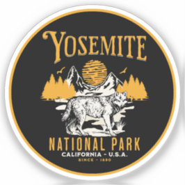 Yosemite Woodland Scenery with Retro Wolf Sticker