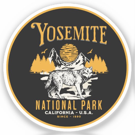 Yosemite Woodland Scenery with Retro Wolf Sticker (Voorkant)