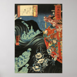 Yoshitsune versus de Taira Ghosts:  Woodblock Poster