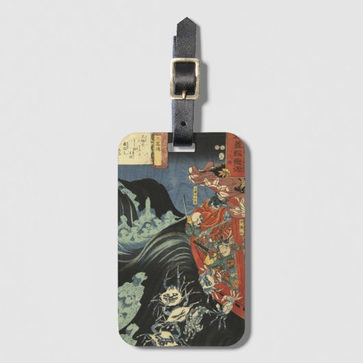 Yoshitsune vs. de Taira Ghosts: Japans Ukiyo-e Bagagelabel (Voorkant (verticaal))