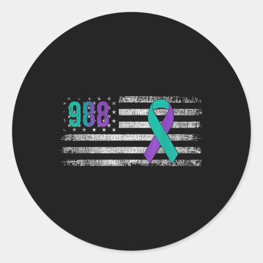 You 988 Suicide Prevention Awareness Ribbon  Ronde Sticker (Voorkant)