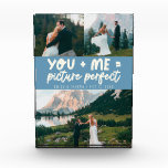 You and Me Picture Perfect Newlywed Denim Blue Fotoblokken<br><div class="desc">Whimsical and playful wedding keepsake featuring 3 photos of the newlyweds with a typography text that says "you   me = picture perfect." Denim blue.</div>