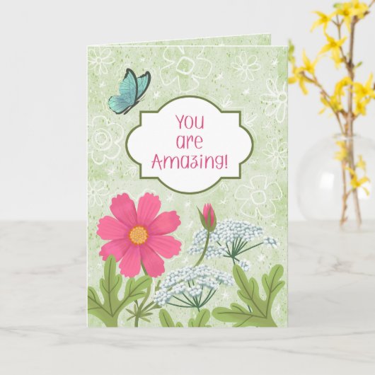 You Are Amazing! Green Floral Garden Encouragement Kaart (Gele Bloem)