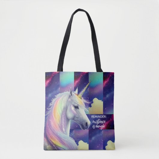 You Are Enough Reminder Sparkly White Unicorn Tote Bag (Voorkant)