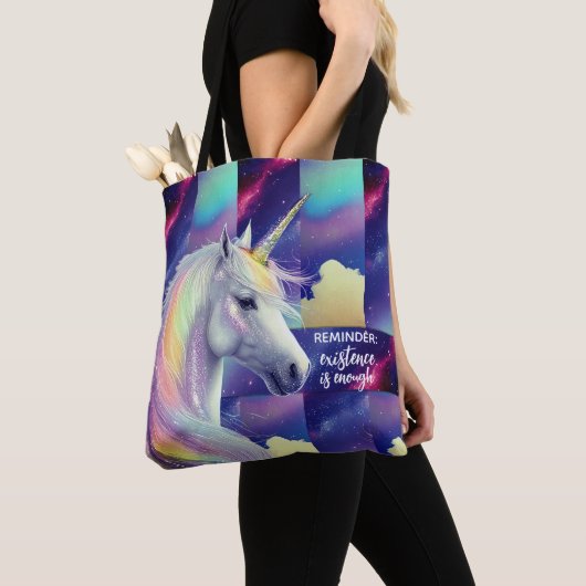 You Are Enough Reminder Sparkly White Unicorn Tote Bag (Dichtbij)